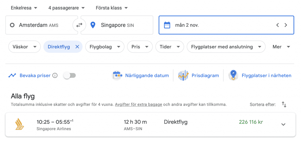 Google Flights search